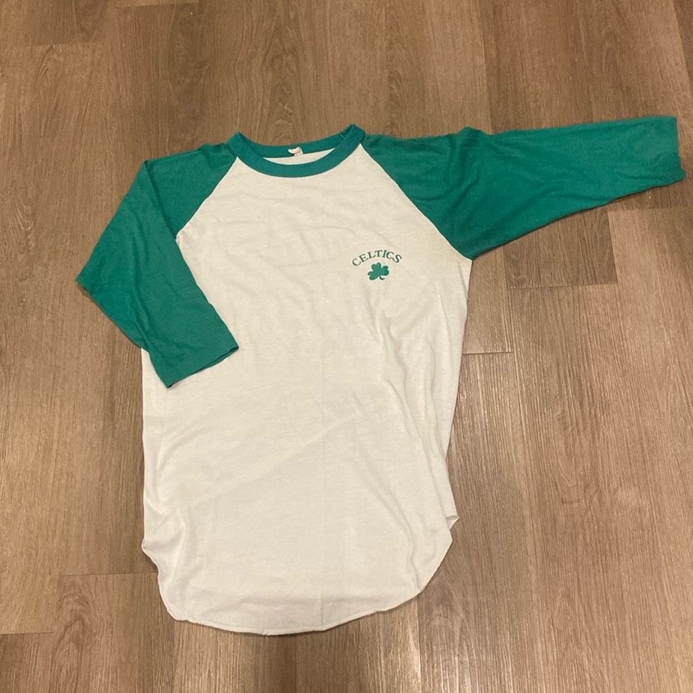 VINTAGE Boston Celtics Baseball 3/4 Sleeve T shirt - Medium